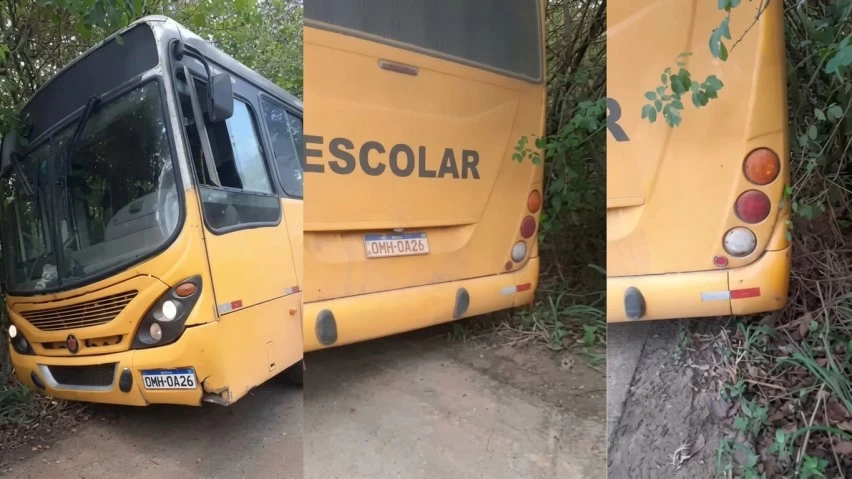 ACIDENTE! Ônibus escolar tomba em área de mata em Vilas de Abrantes