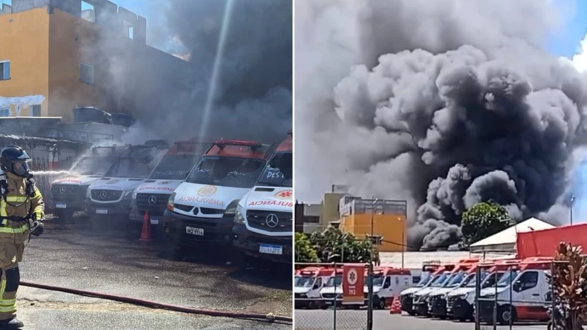 INCÊNDIO ATINGE GALPÃO E PELO MENOS SEIS AMBULÂNCIAS DO SAMU NO PAU MIÚDO, EM SALVADOR