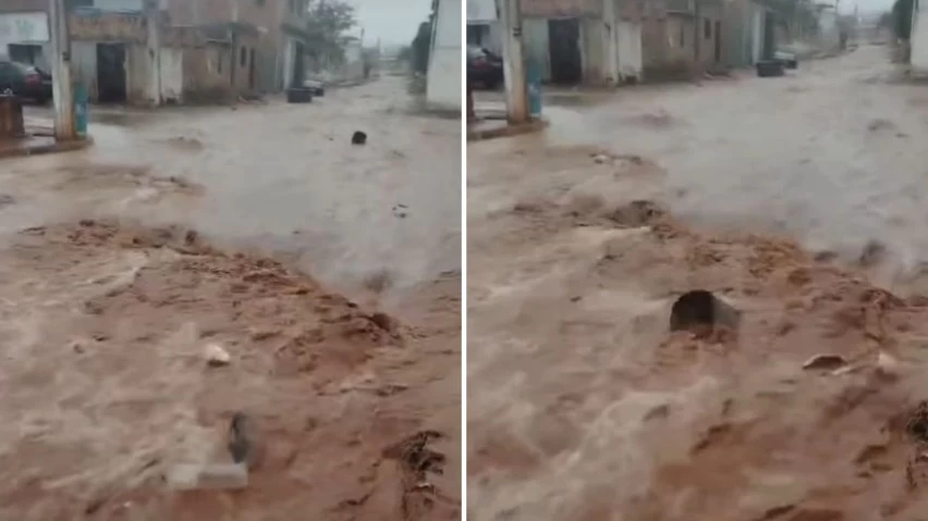 CHUVA FORTE ALAGA RUAS EM TANHAÇU, E INEMA ALERTA PARA TEMPORAIS NA BAHIA